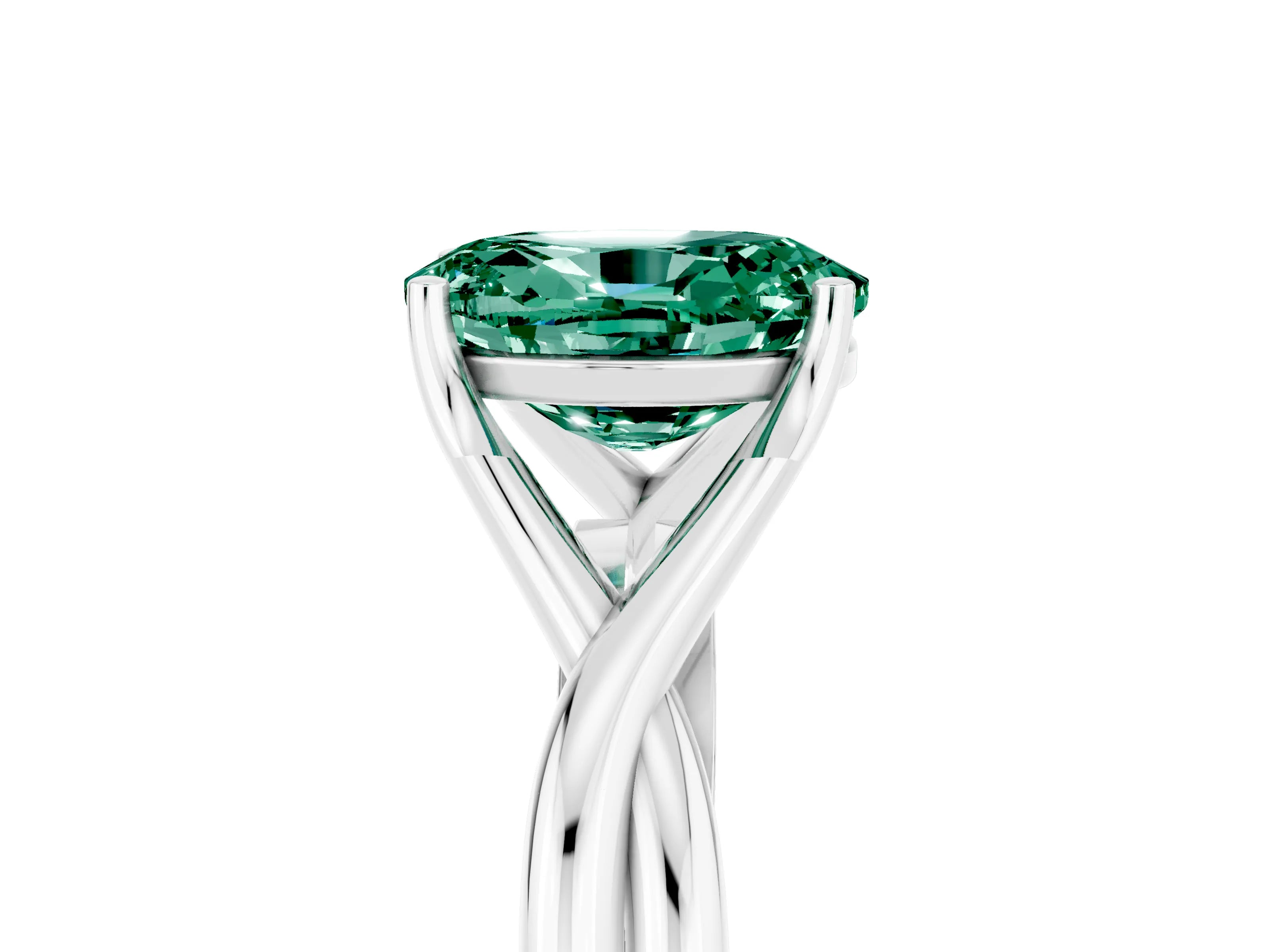 White gold Oval Cut Green Sapphire Solitaire Twist Band Prong Setting Ring_65
