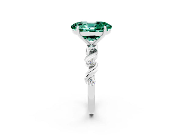 Silver Oval Cut Green Sapphire Solitaire Twisted Band with Round  Accents and Prong Setting