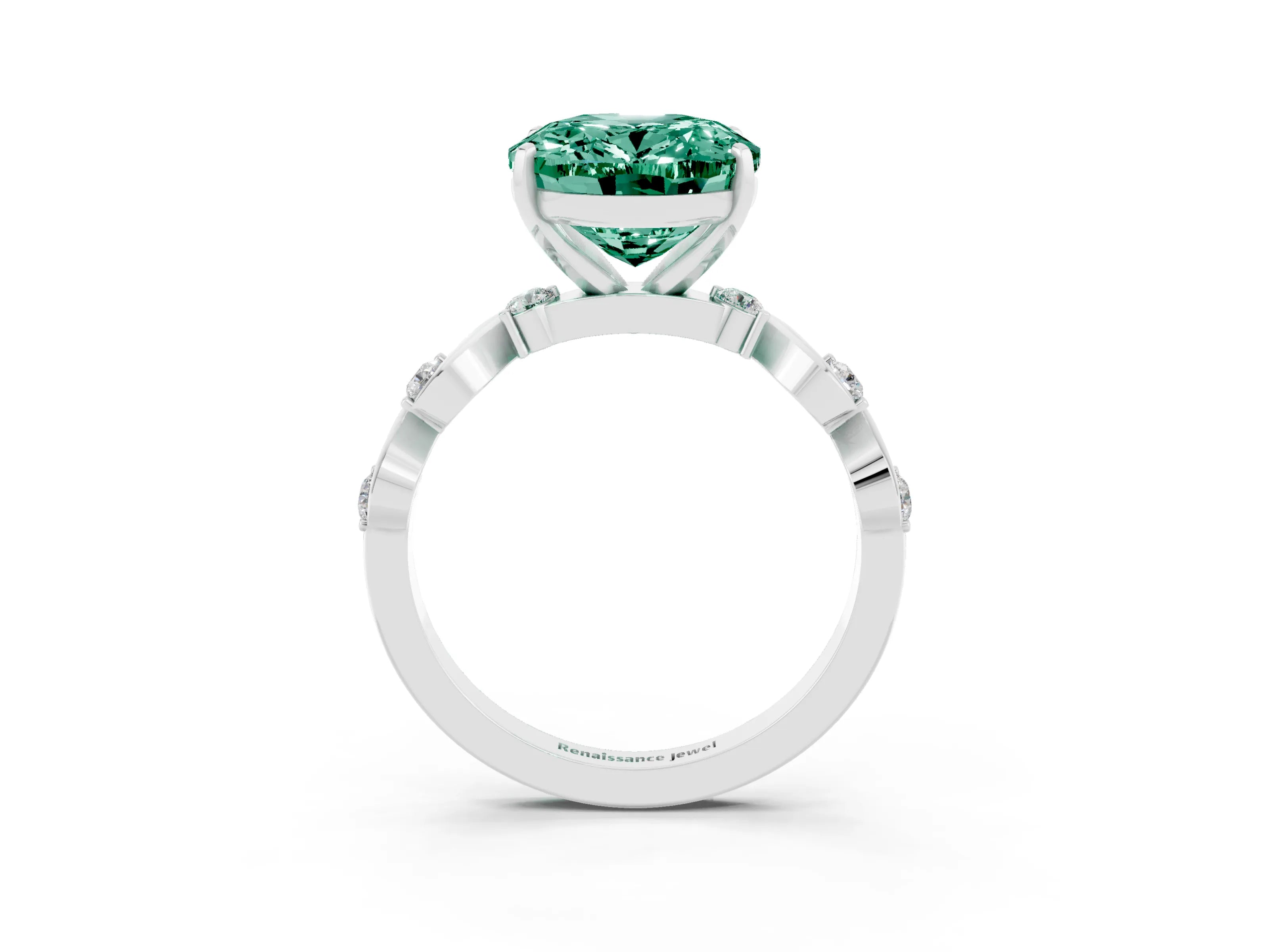 White gold Oval Cut Green Sapphire Solitaire Twisted Band with Round  Accents and Prong Setting_15