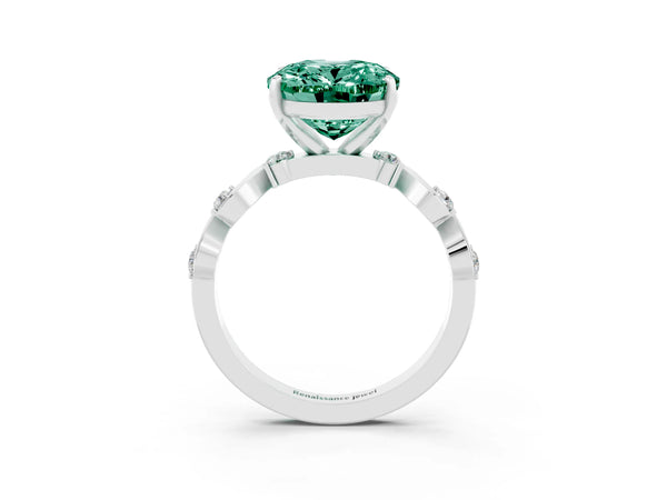 White gold Oval Cut Green Sapphire Solitaire Twisted Band with Round  Accents and Prong Setting