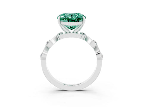 White gold Oval Cut Green Sapphire Solitaire Twisted Band with Round  Accents and Prong Setting_15