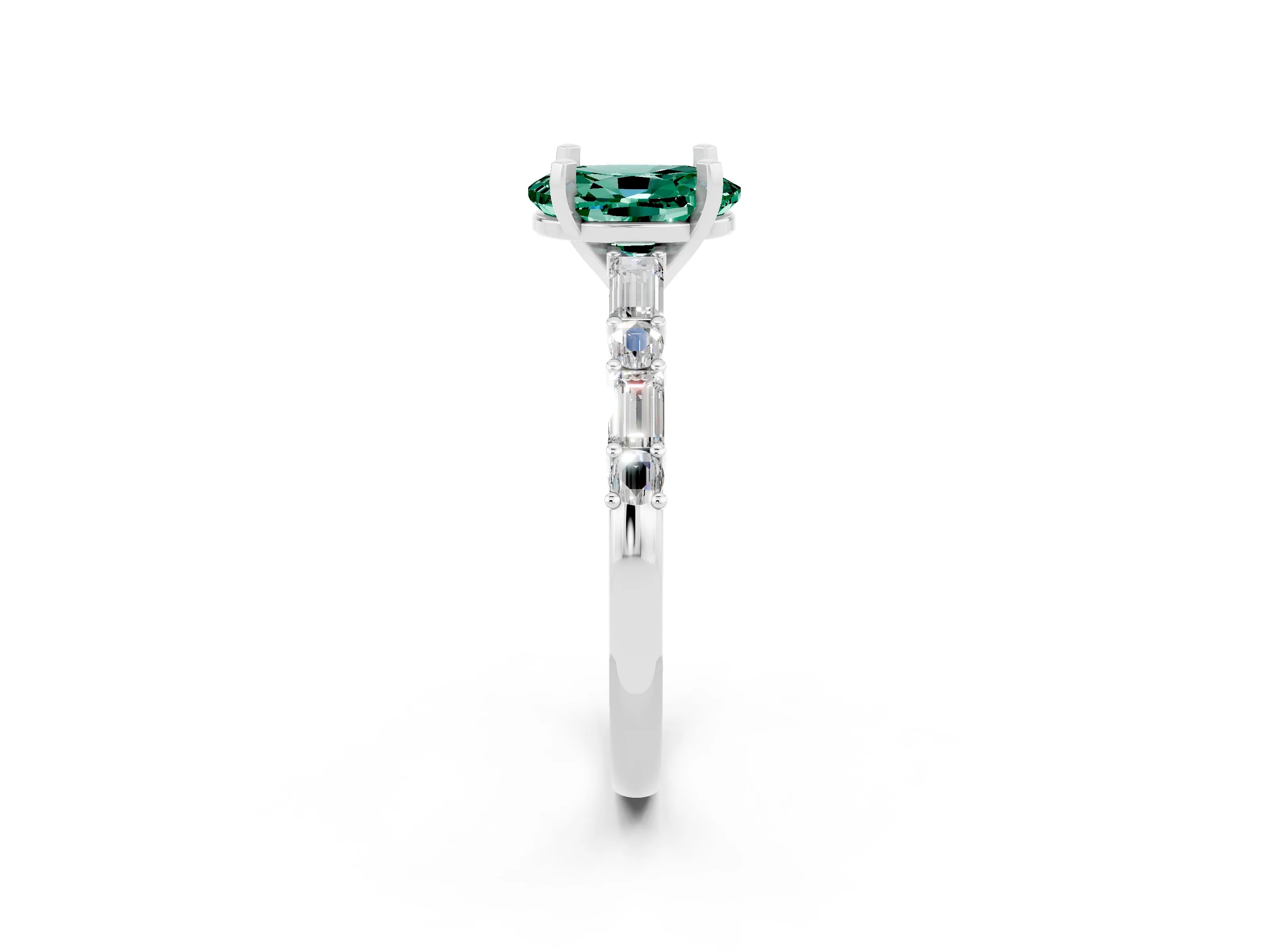 White gold Oval Cut Green Sapphire Solitaire with Side Baguettes and Channel Set Band_2