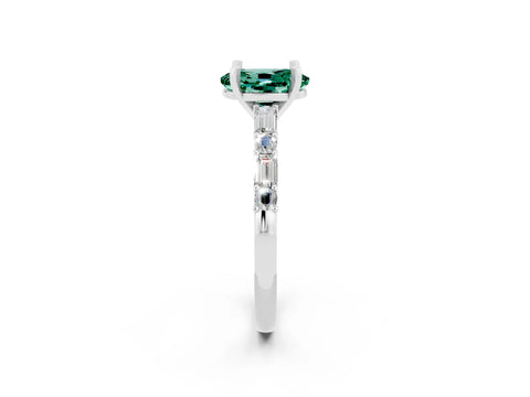 White gold Oval Cut Green Sapphire Solitaire with Side Baguettes and Channel Set Band_2