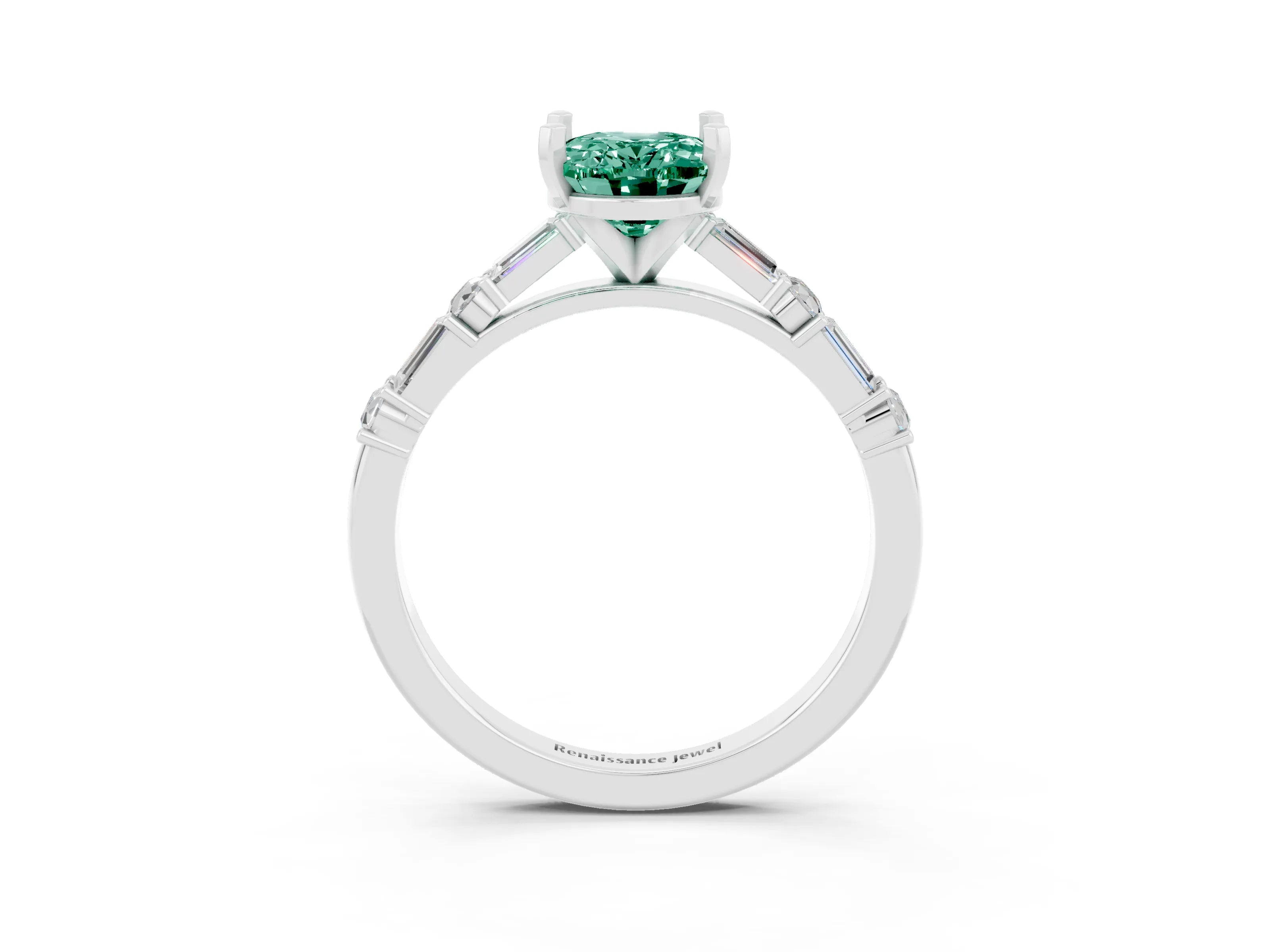 White gold Oval Cut Green Sapphire Solitaire with Side Baguettes and Channel Set Band_3