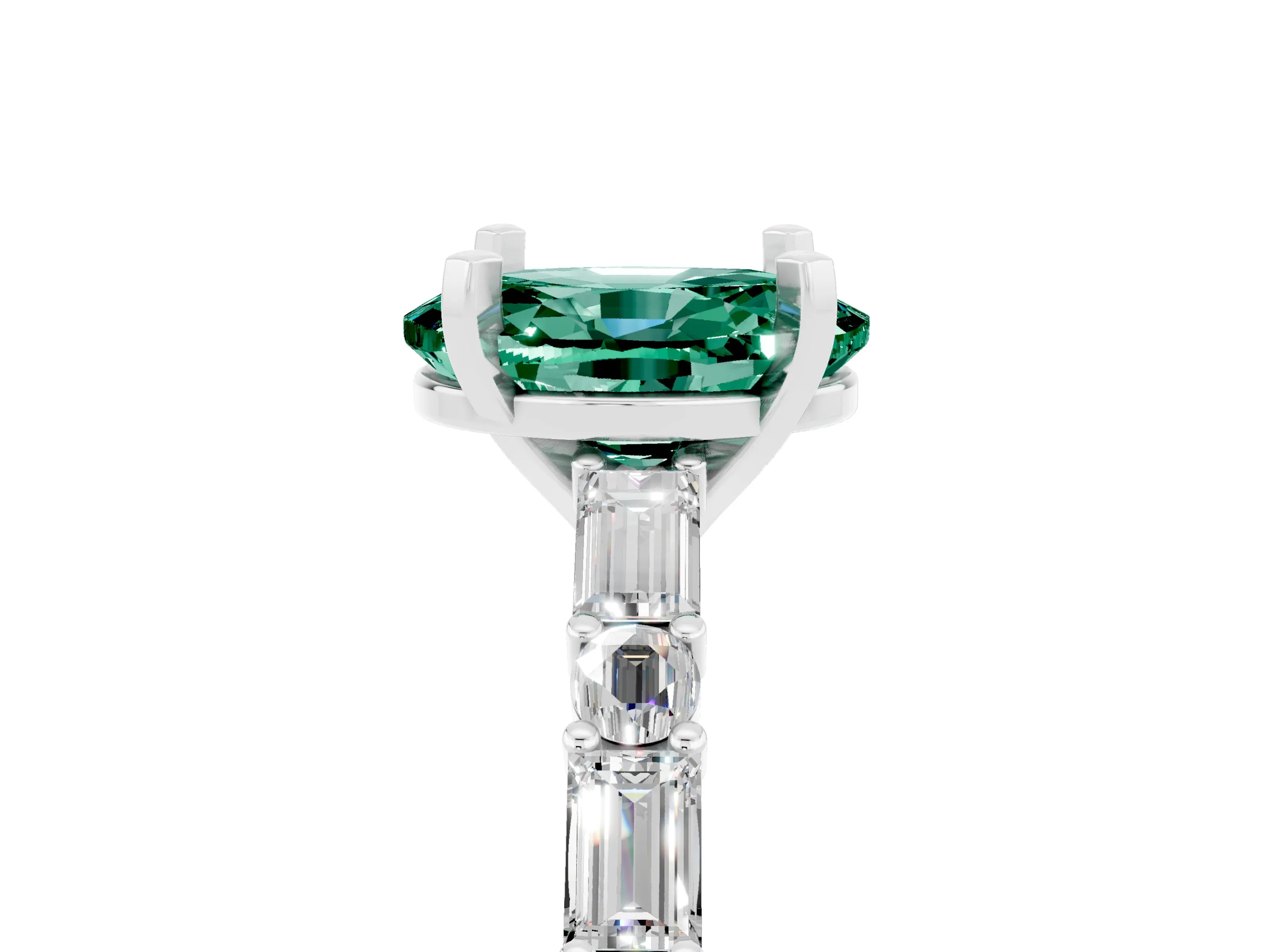 White gold Oval Cut Green Sapphire Solitaire with Side Baguettes and Channel Set Band_5