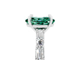 White gold Oval Cut Green Sapphire Solitaire with Side Baguettes and Channel Set Band_5