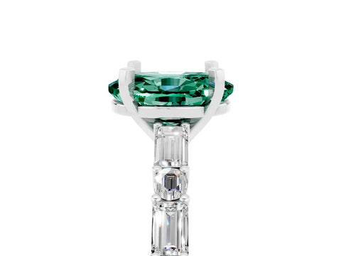 White gold Oval Cut Green Sapphire Solitaire with Side Baguettes and Channel Set Band_5