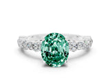 White gold Oval Cut Green Sapphire Solitaire with Side Stones, Pave Band, Four-Prong Setting_36