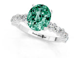 White gold Oval Cut Green Sapphire Solitaire with Side Stones, Pave Band, Four-Prong Setting_37