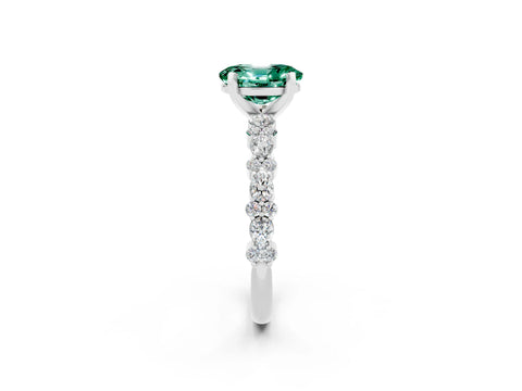White gold Oval Cut Green Sapphire Solitaire with Side Stones, Pave Band, Four-Prong Setting_38