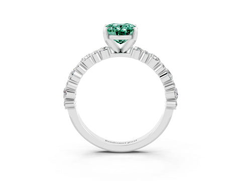 White gold Oval Cut Green Sapphire Solitaire with Side Stones, Pave Band, Four-Prong Setting_39