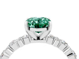 White gold Oval Cut Green Sapphire Solitaire with Side Stones, Pave Band, Four-Prong Setting_40