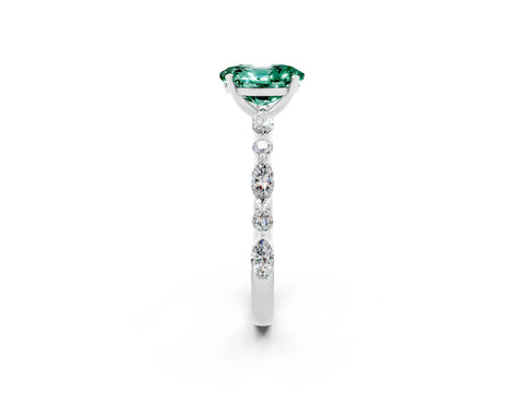White gold Oval Cut Green Sapphire Solitaire with Side Stones on a Pavé Band and Four-Prong Setting_2