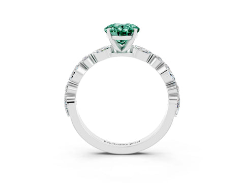 White gold Oval Cut Green Sapphire Solitaire with Side Stones on a Pavé Band and Four-Prong Setting_3