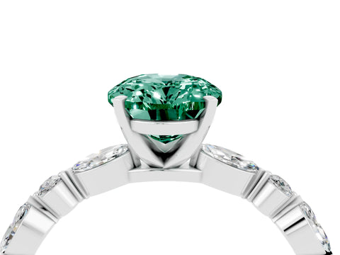 White gold Oval Cut Green Sapphire Solitaire with Side Stones on a Pavé Band and Four-Prong Setting_4