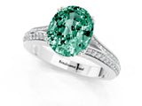 White gold Oval Cut Green Sapphire Split Shank Engagement Ring with Pavé Band_1