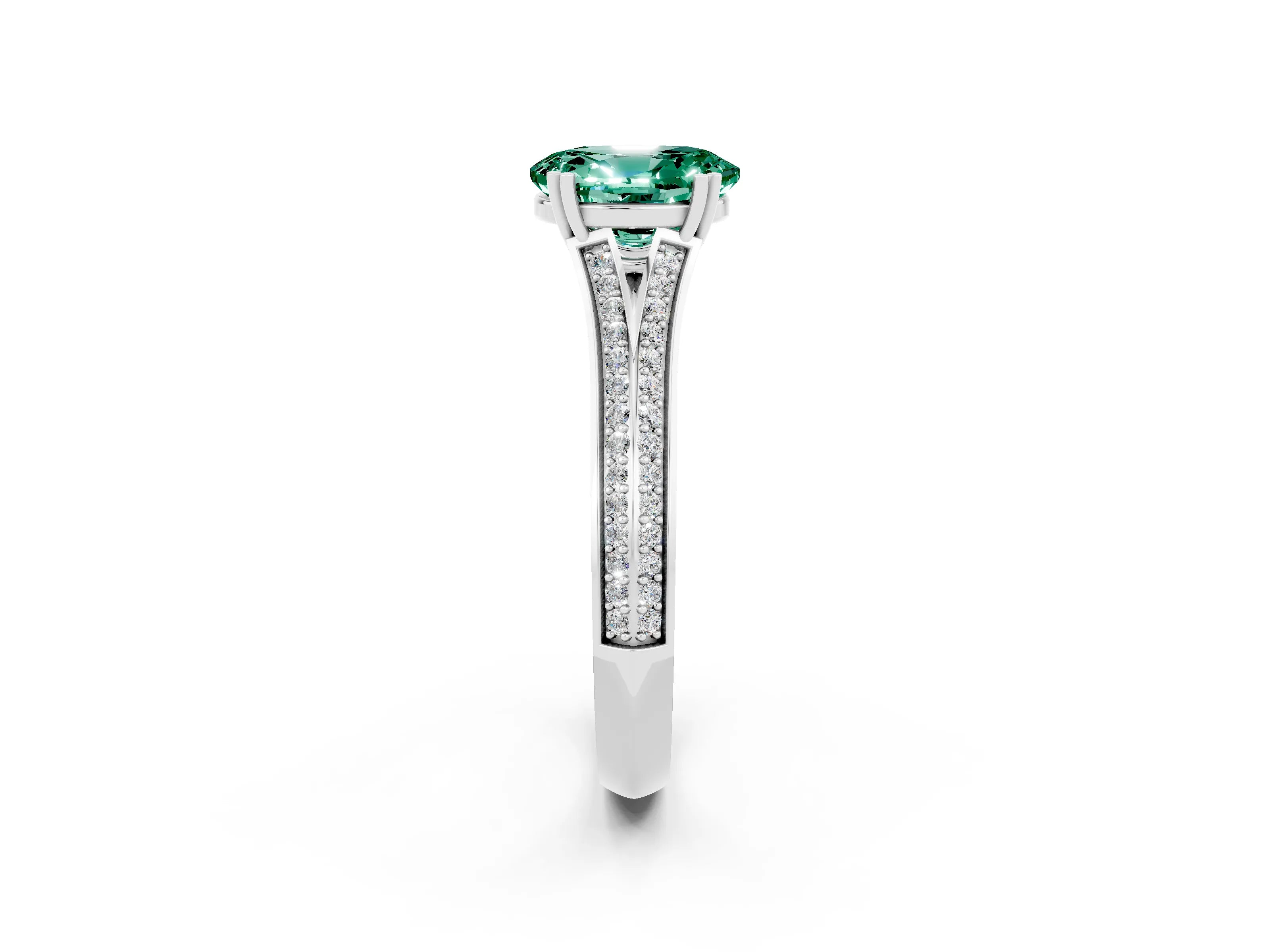 White gold Oval Cut Green Sapphire Split Shank Engagement Ring with Pavé Band_2