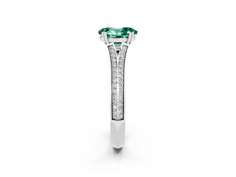White gold Oval Cut Green Sapphire Split Shank Engagement Ring with Pavé Band_2
