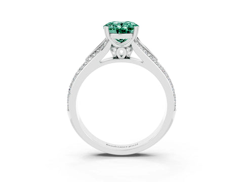 White gold Oval Cut Green Sapphire Split Shank Engagement Ring with Pavé Band_3