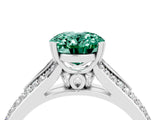White gold Oval Cut Green Sapphire Split Shank Engagement Ring with Pavé Band_4