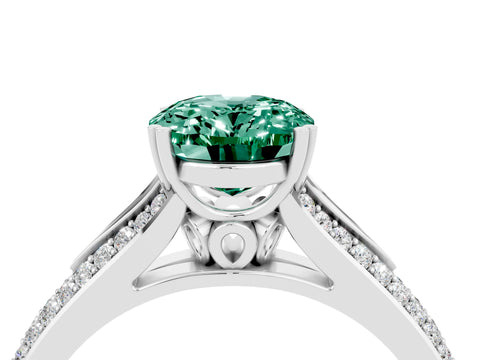 White gold Oval Cut Green Sapphire Split Shank Engagement Ring with Pavé Band_4