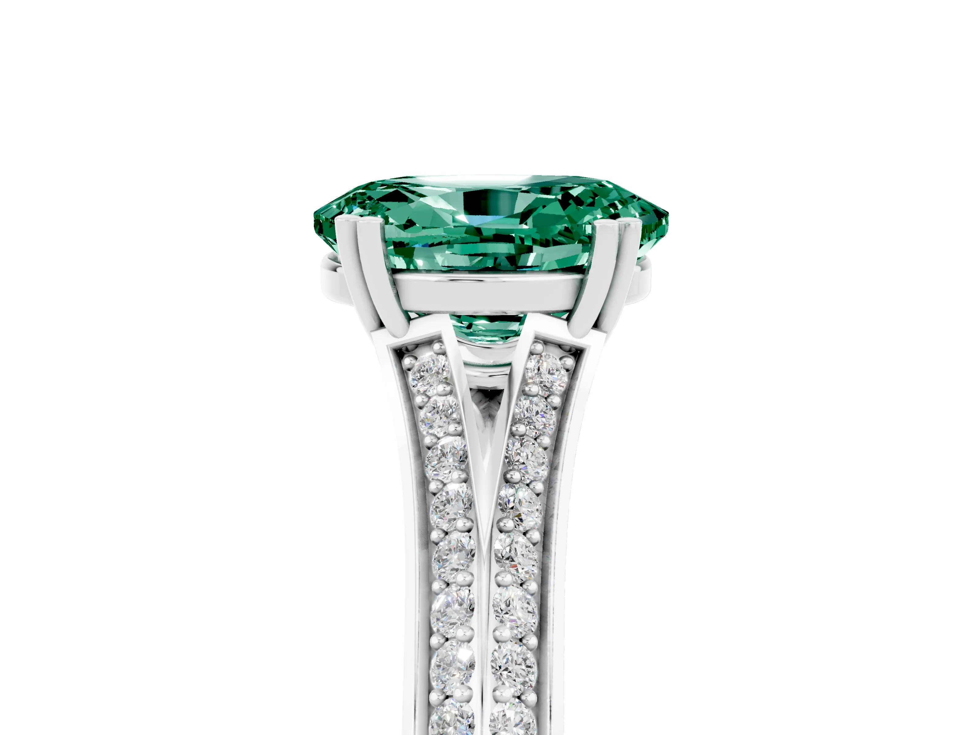 White gold Oval Cut Green Sapphire Split Shank Engagement Ring with Pavé Band_5