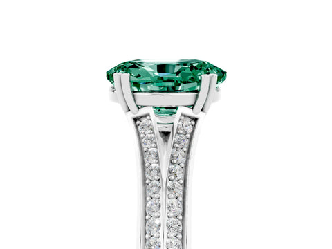 White gold Oval Cut Green Sapphire Split Shank Engagement Ring with Pavé Band_5