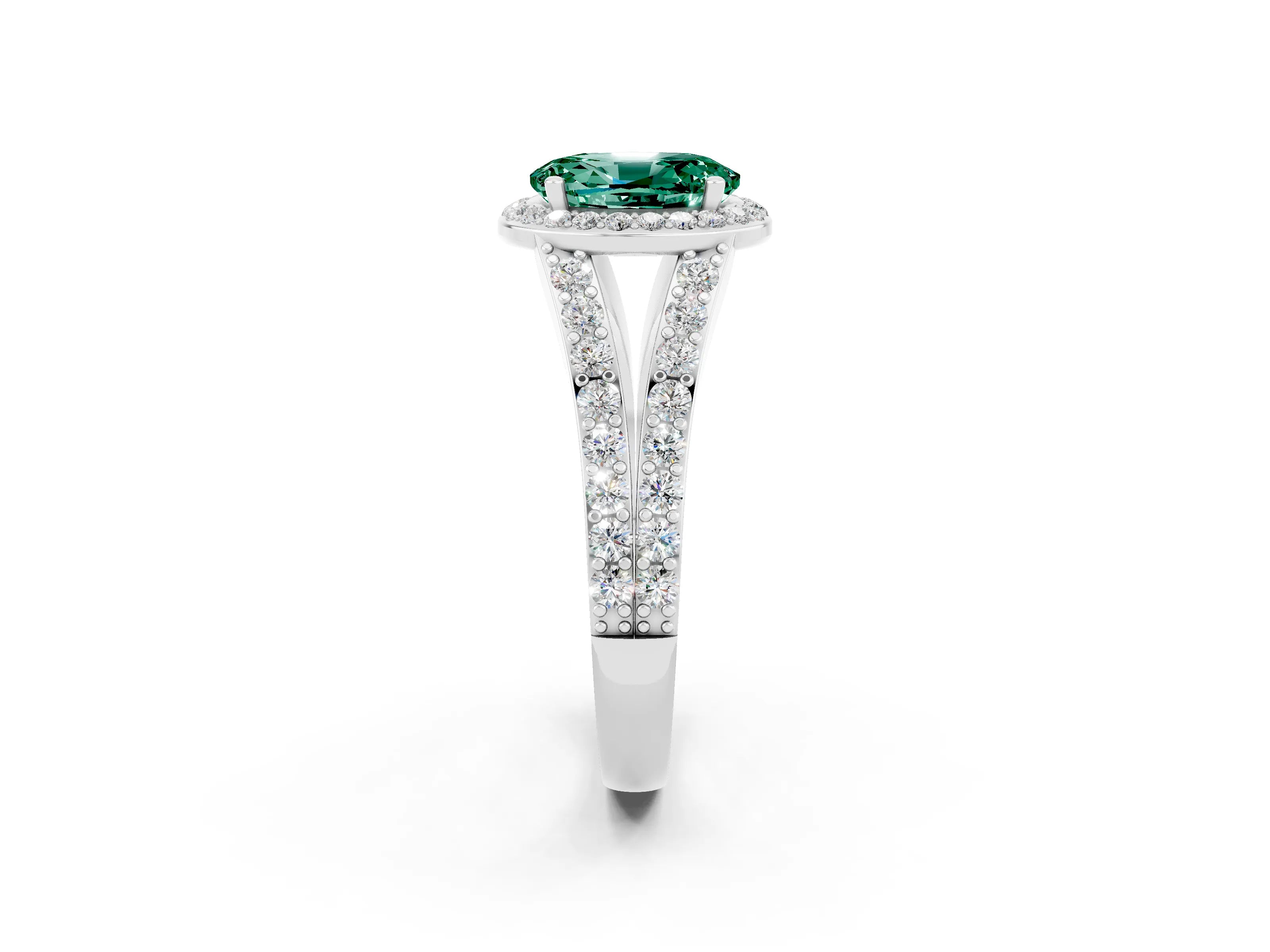 White gold Oval Cut Green Sapphire Split Shank Halo Ring with Four-Prong Setting_14
