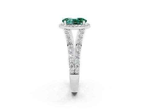 White gold Oval Cut Green Sapphire Split Shank Halo Ring with Four-Prong Setting_14