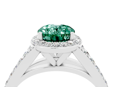 White gold Oval Cut Green Sapphire Split Shank Halo Ring with Four-Prong Setting_16