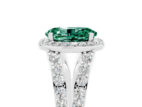White gold Oval Cut Green Sapphire Split Shank Halo Ring with Four-Prong Setting_29