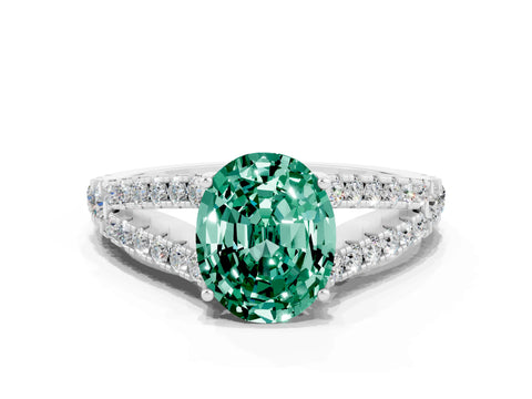White gold Oval Cut Green Sapphire Split Shank Pavé Engagement Ring with Four-Prong Setting_12
