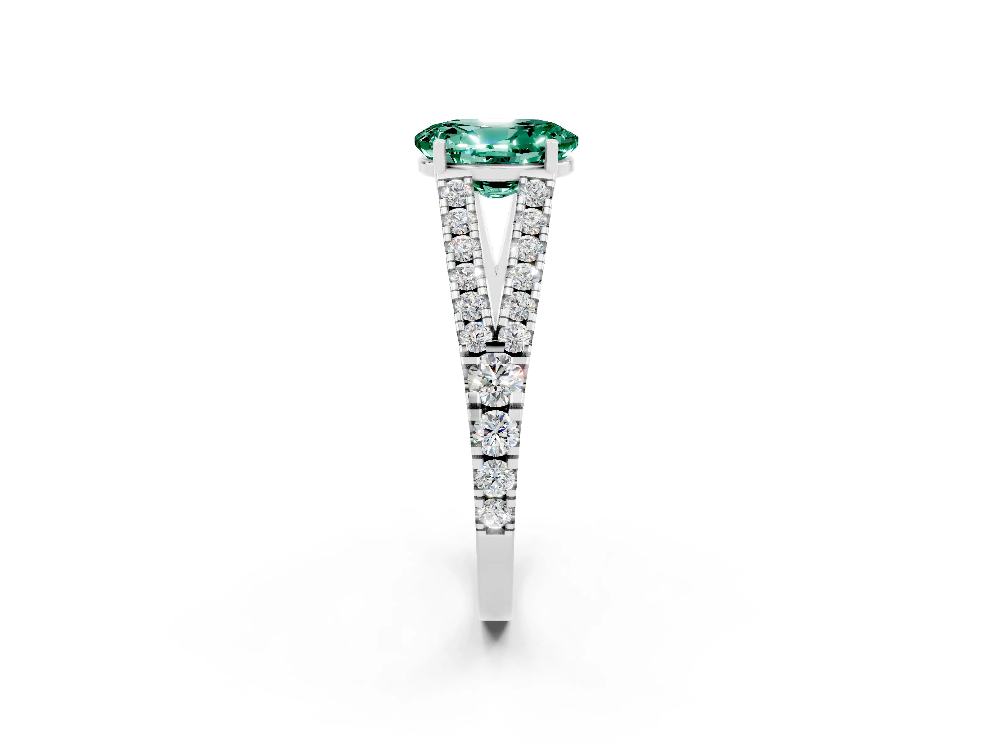 White gold Oval Cut Green Sapphire Split Shank Pavé Engagement Ring with Four-Prong Setting_14