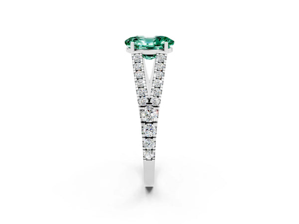 Silver Oval Cut Green Sapphire Split Shank Pavé Engagement Ring with Four-Prong Setting
