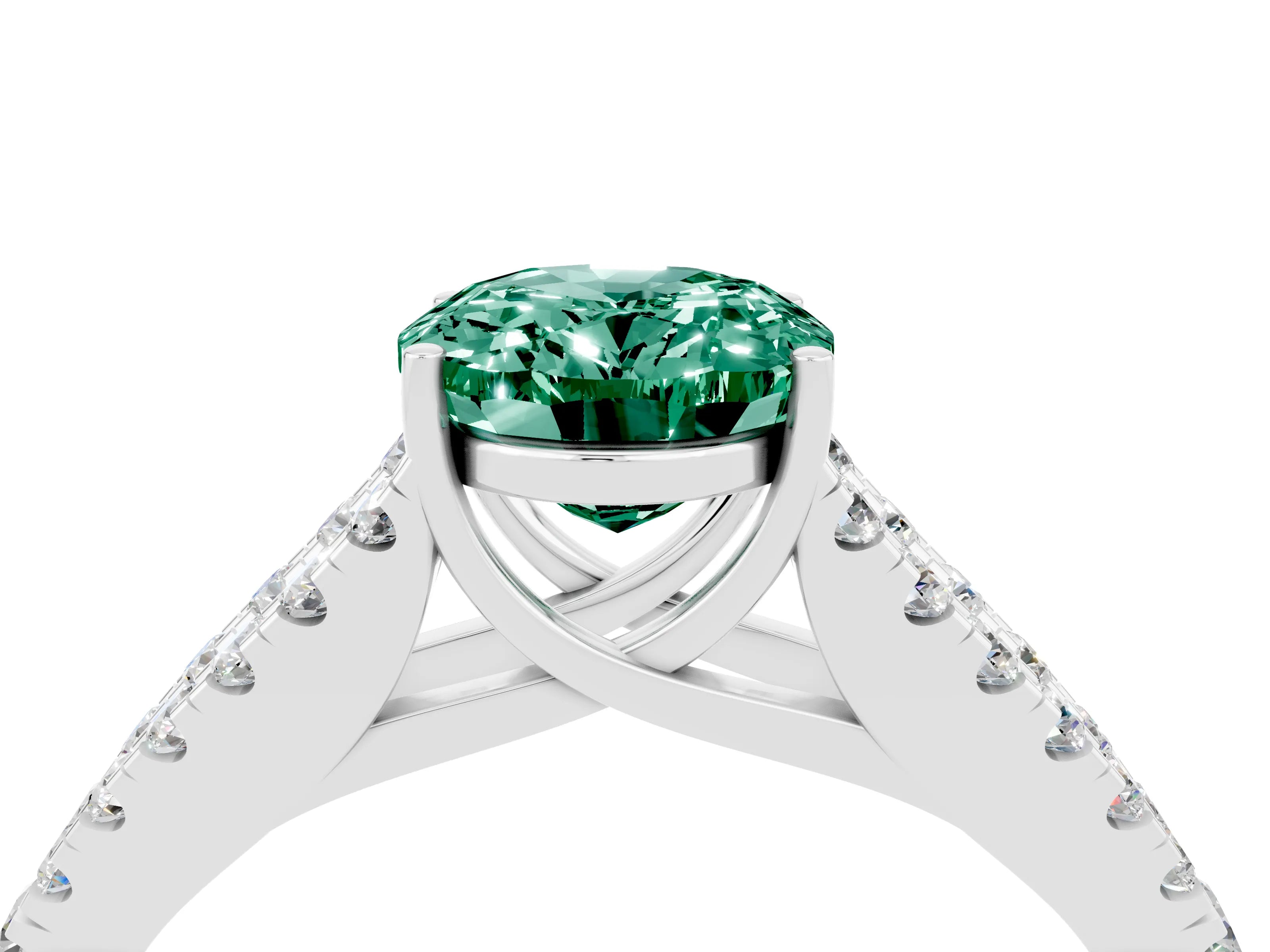 White gold Oval Cut Green Sapphire Split Shank Pavé Engagement Ring with Four-Prong Setting_16