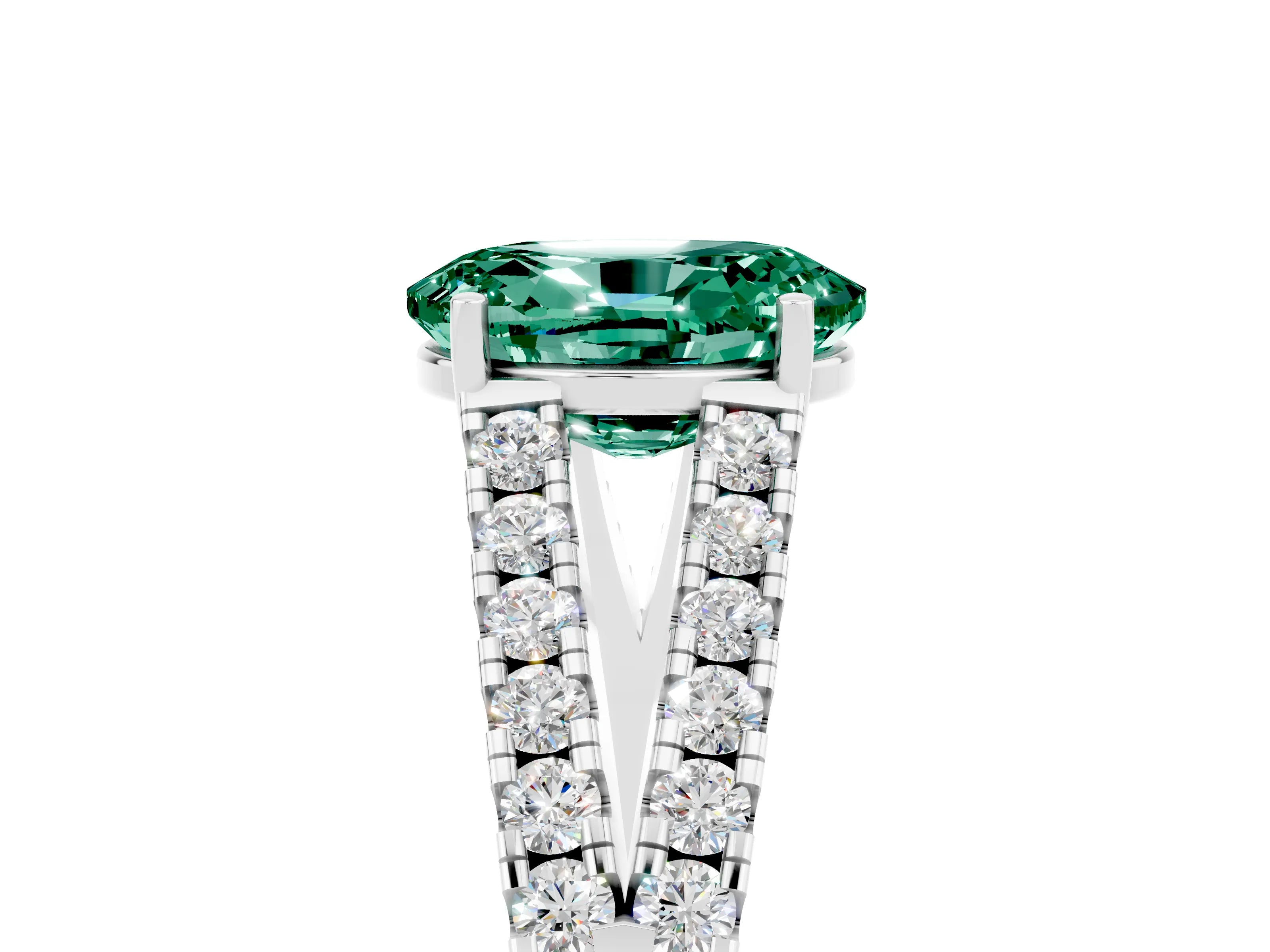 White gold Oval Cut Green Sapphire Split Shank Pavé Engagement Ring with Four-Prong Setting_17