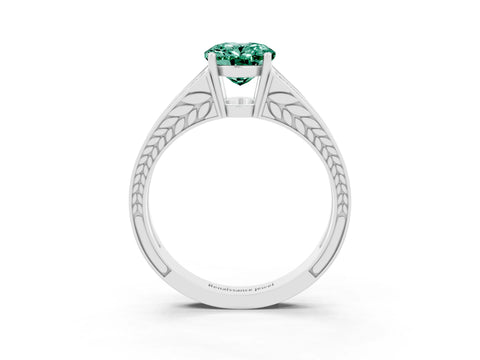 White gold Oval Cut Green Sapphire Split Shank Ring with Pavé Band and Four-Prong Setting_3