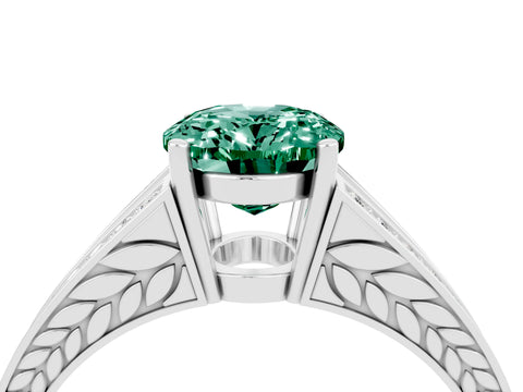 White gold Oval Cut Green Sapphire Split Shank Ring with Pavé Band and Four-Prong Setting_4