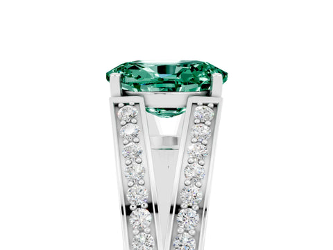 White gold Oval Cut Green Sapphire Split Shank Ring with Pavé Band and Four-Prong Setting_5