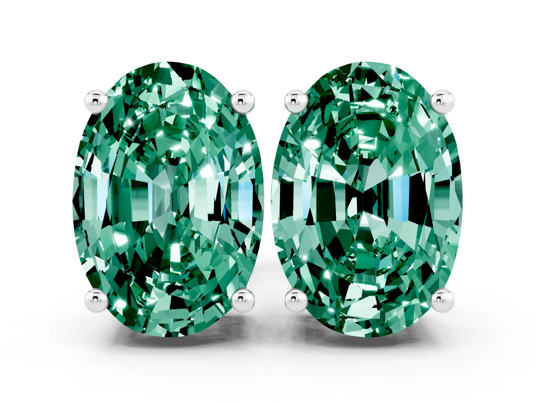 White gold Oval Cut Green Sapphire Stud Earrings_42