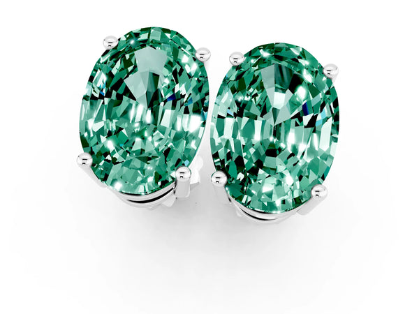 Silver Oval Cut Green Sapphire Stud Earrings