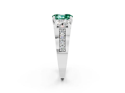 White gold Oval Cut Green Sapphire Three-Stone Ring with Channel Set Band and Four-Prong Setting_2