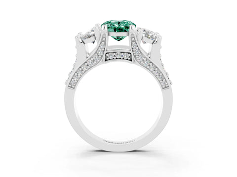White gold Oval Cut Green Sapphire Three-Stone Ring with Channel Set Band and Four-Prong Setting_3