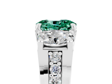 White gold Oval Cut Green Sapphire Three-Stone Ring with Channel Set Band and Four-Prong Setting_5