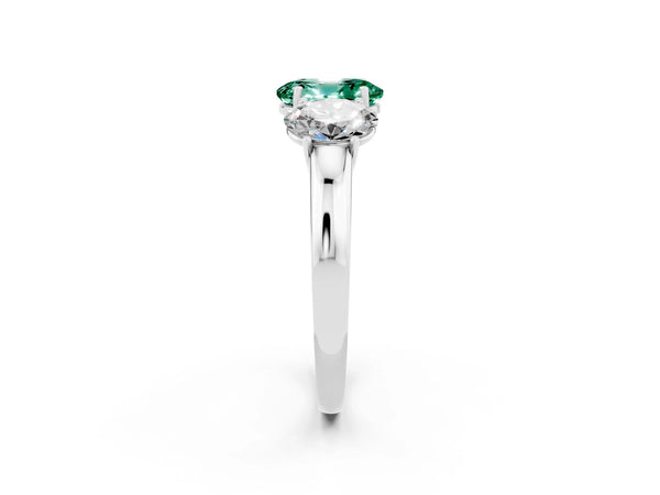 White gold Oval Cut Green Sapphire Three-Stone Ring with Four-Prong Setting and Classic Band