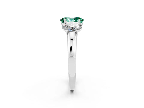 White gold Oval Cut Green Sapphire Three-Stone Ring with Four-Prong Setting and Classic Band_2