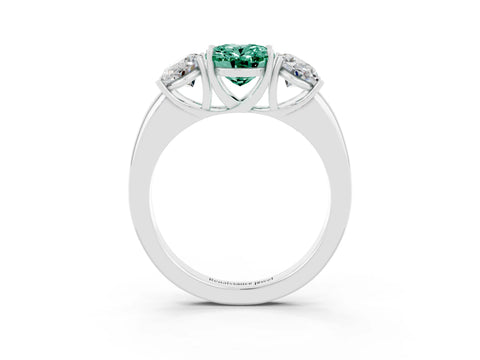White gold Oval Cut Green Sapphire Three-Stone Ring with Four-Prong Setting and Classic Band_3