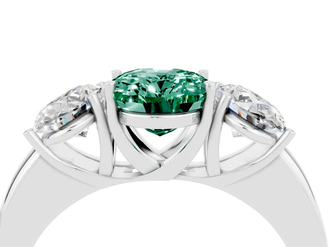 White gold Oval Cut Green Sapphire Three-Stone Ring with Four-Prong Setting and Classic Band_4