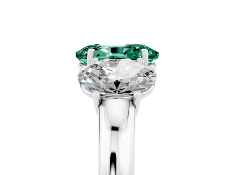 White gold Oval Cut Green Sapphire Three-Stone Ring with Four-Prong Setting and Classic Band_5