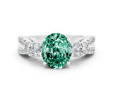 White gold Oval Cut Green Sapphire Three-Stone Ring with Pavé Split Shank and Four-Prong Setting_12